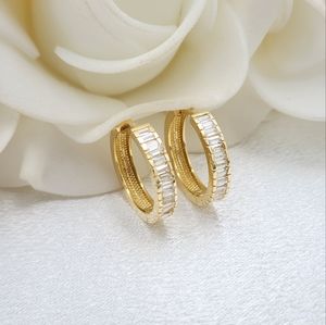 Solid 14k Gold Baguette CZ Huggies Earrings- 16mm